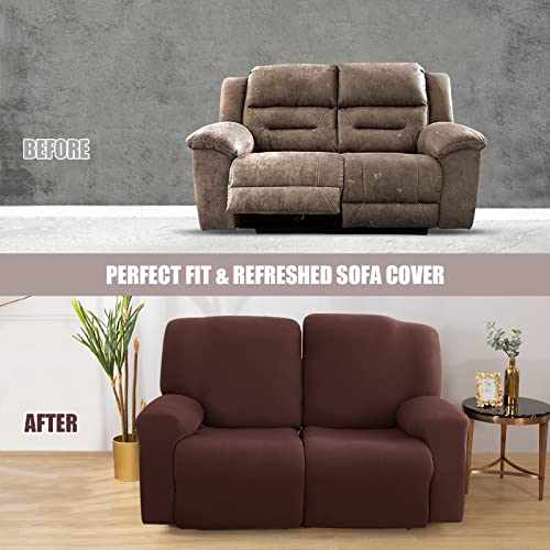 2 Seat Stretch Reclining Loveseat Sofa Cover with Side Pocket P256