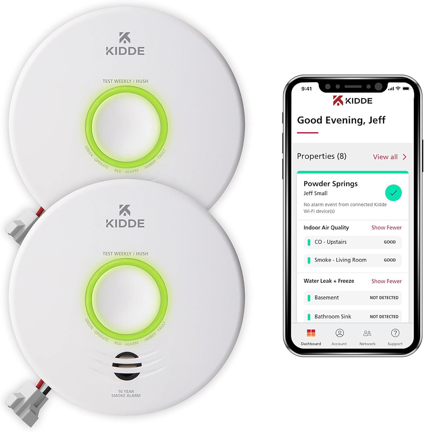 2 Pack Hardwired Smoke Detector with Battery Backup F1029