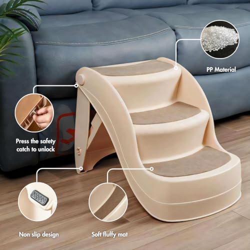 Beige Non-Slip Folding Pet Stairs D846