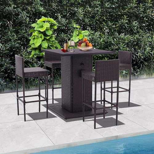 5-Piece Outdoor Wicker Bar Set with 4 Stools (Grey) Y697