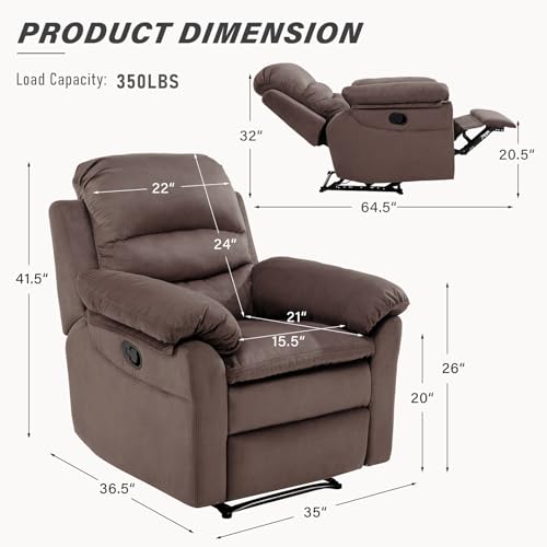 Breathable Fabric Cloth Single Recliner Chair with Padded Backrest and Armrests J65692