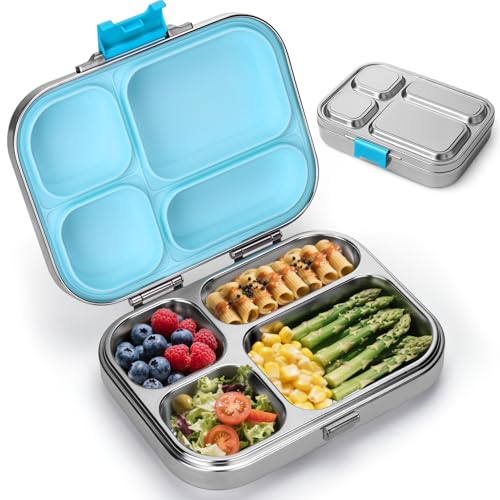 Stainless Steel 4 Compartment Bento Box with Stainless Steel Lid J59295