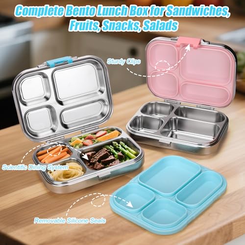 Stainless Steel 4 Compartment Bento Box with Stainless Steel Lid J59295