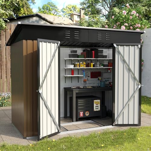 Gray White 6 x 6 FT Resin Outdoor Storage Shed with Floor F93440