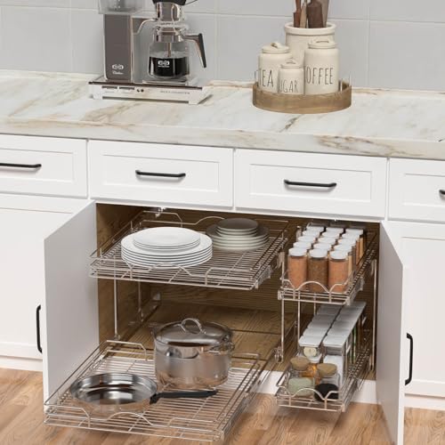 2 Tier Pull Out Cabinet Organizer 7.5" W x 21.5" D Chrome C206