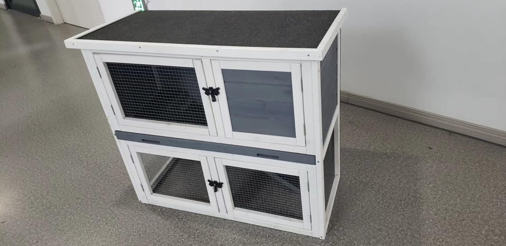 Two Floors Wooden Rabbit Hutch Outdoor with Ramp Removable Tray and Weatherproof Roof J99971