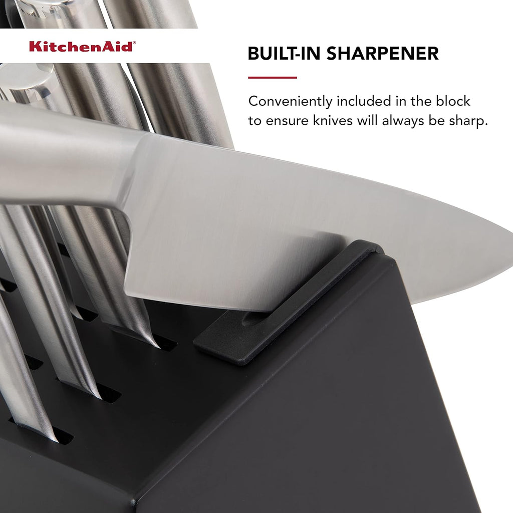 14 Piece Black Stainless Steel Knife Block Set with Built-in Knife Sharpener O357