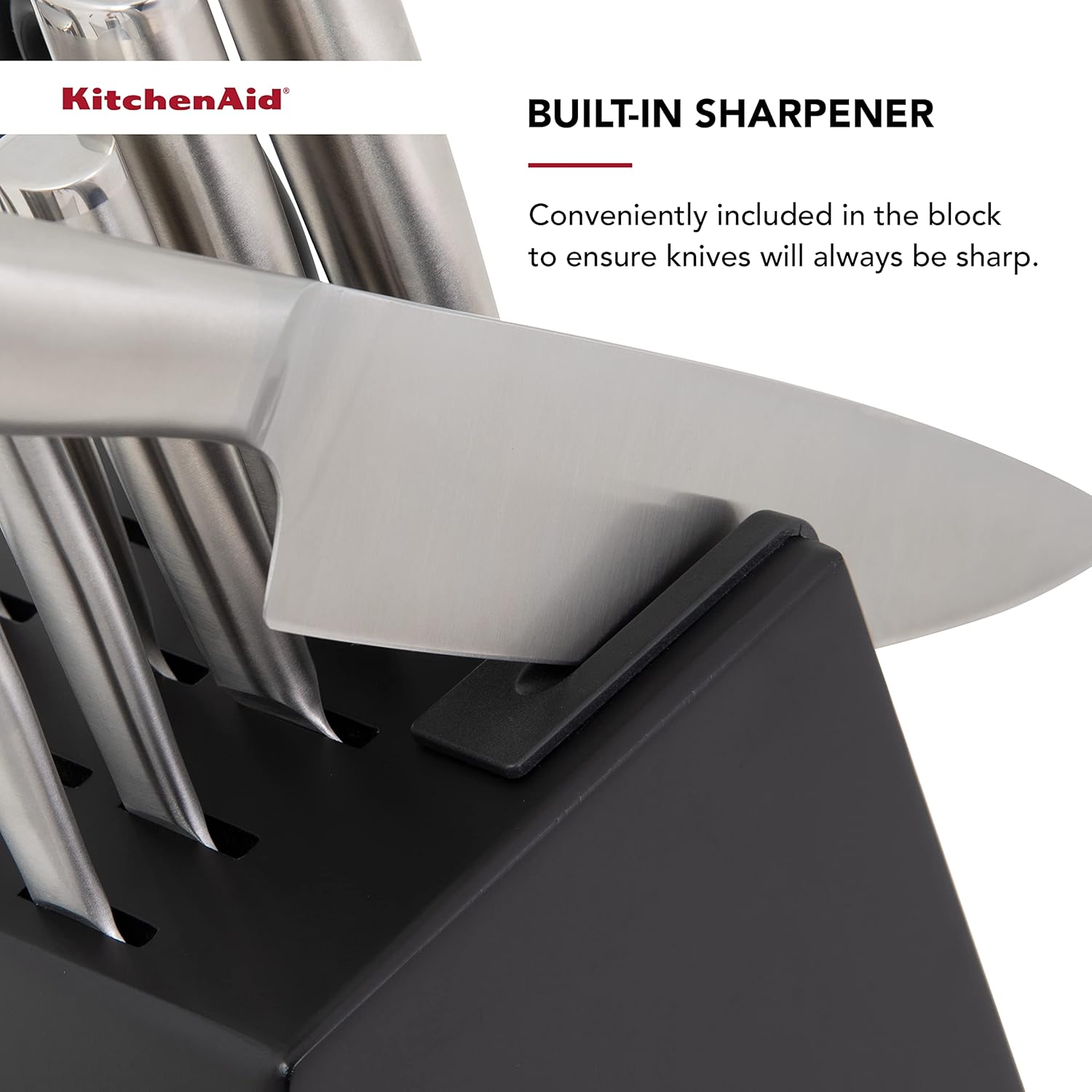 14 Piece Black Stainless Steel Knife Block Set with Built-in Knife Sharpener O357