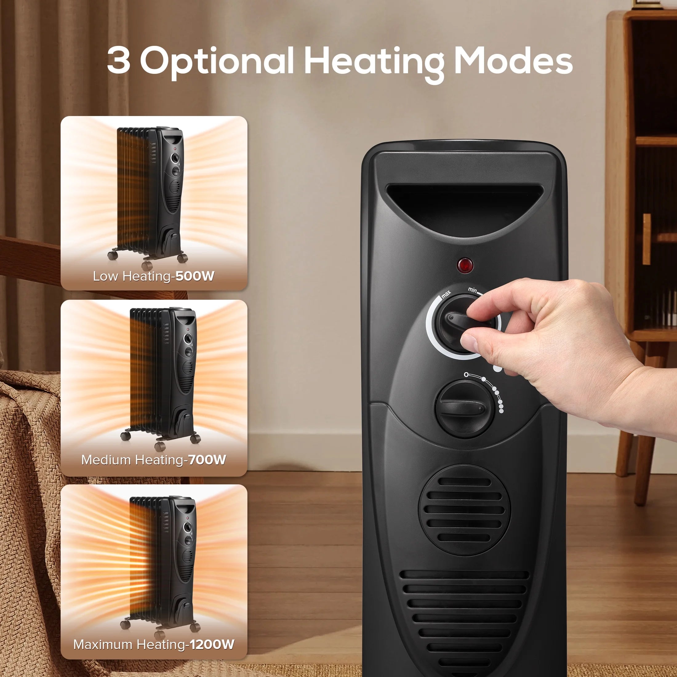 Black Electric Oil Filled Radiator Space Heater Q733