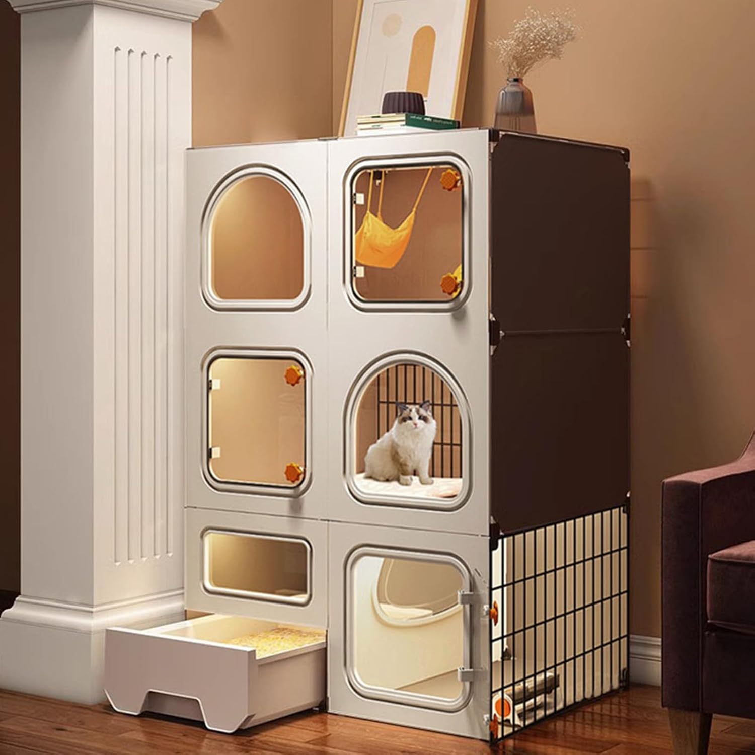 Cat Cage with Cat Litter Box, Large 2/3 Tier Cat Playpen Cat Kennels U8804