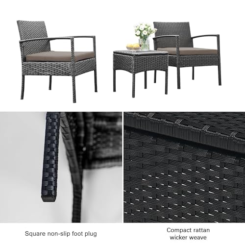 Brown 3 PCS Rattan Conversation Chairs Set Q3040