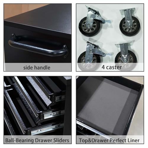 Black 72 in Rolling Tool Chest with Drawers Mobile Tool Cabinet E689