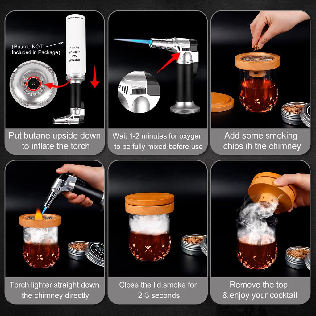 Cocktail Smoker Kit with Torch, 4 Flavors Wood Chips, Pack of 2 T55811