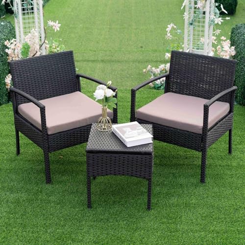 Brown 3 PCS Rattan Conversation Chairs Set Q3040