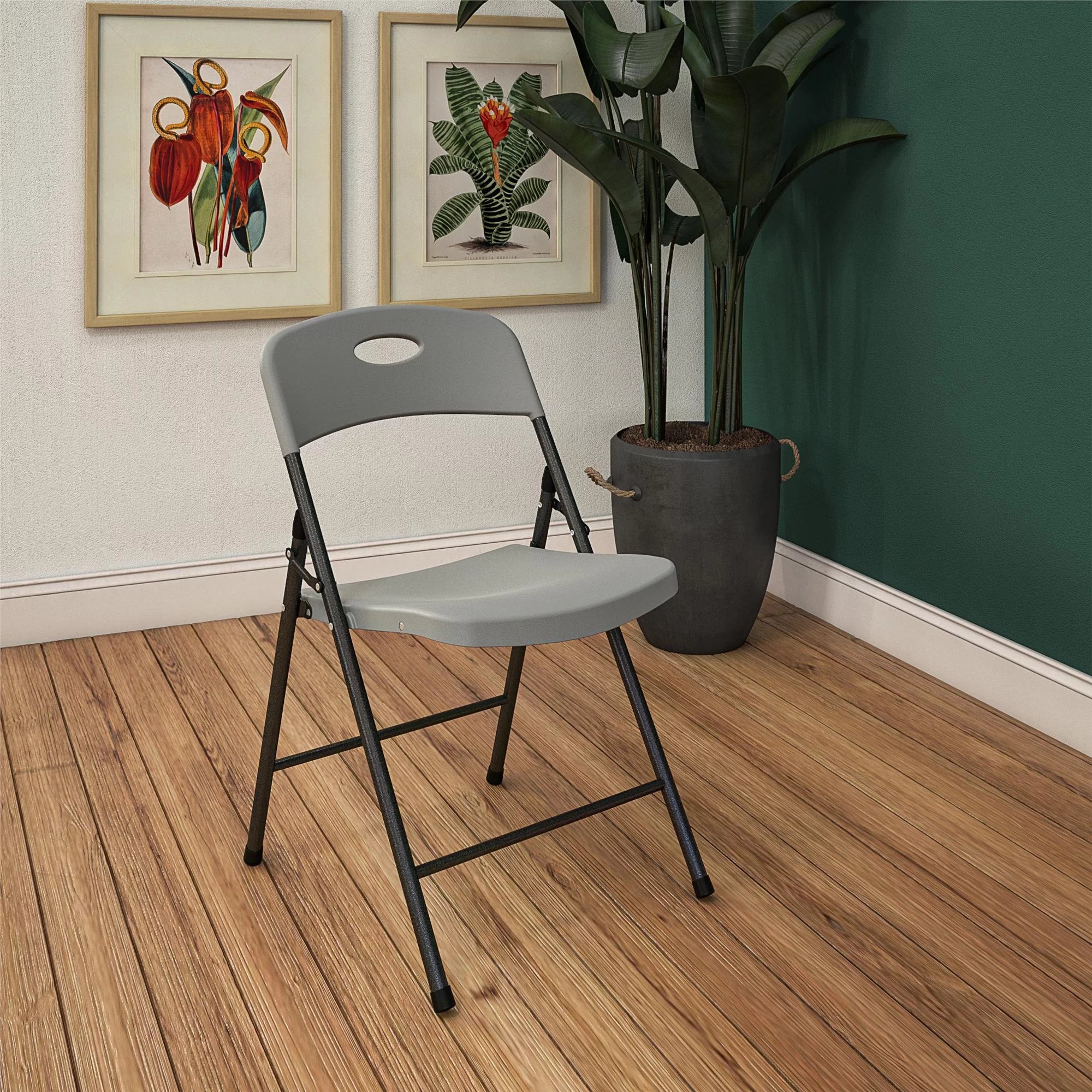 Gray 4-Pack Solid Resin Plastic Folding Chair Y2398