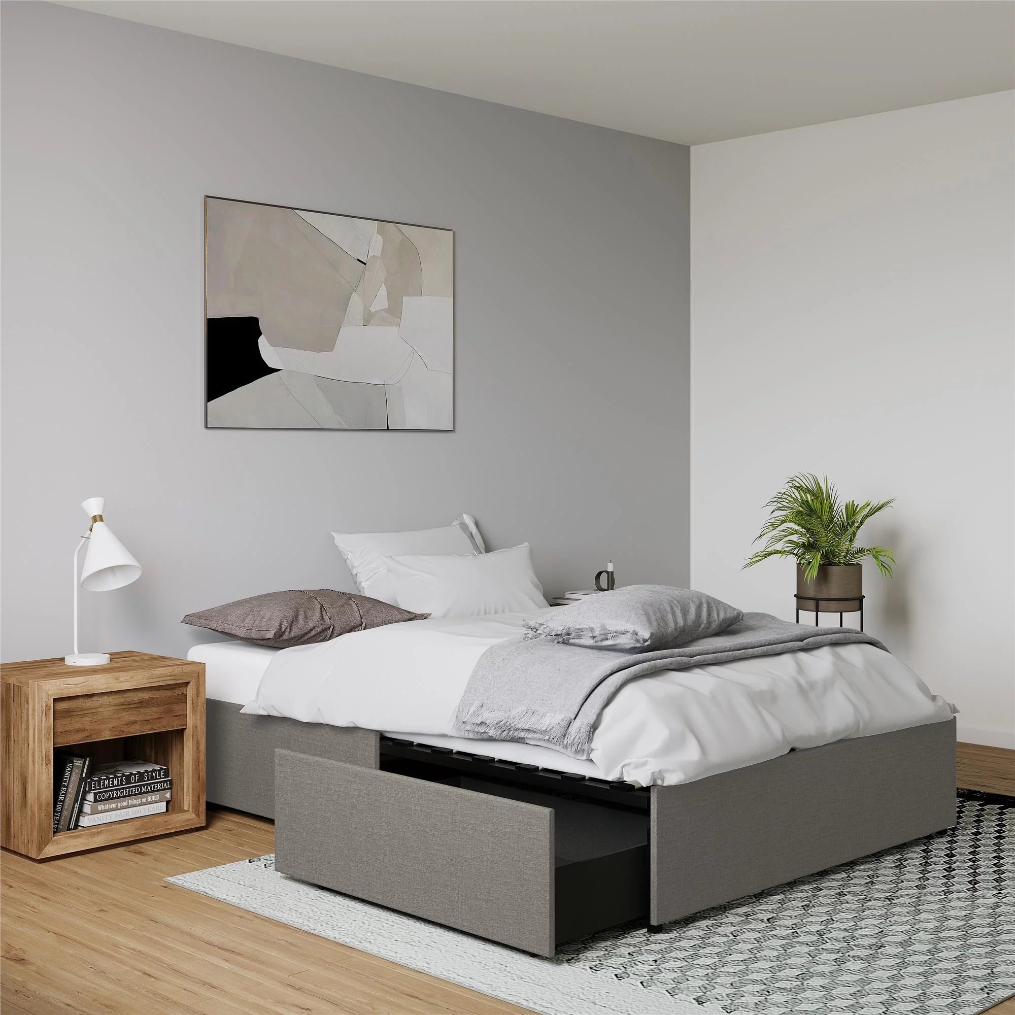 Gray Linen King Platform Bed with Storage B486