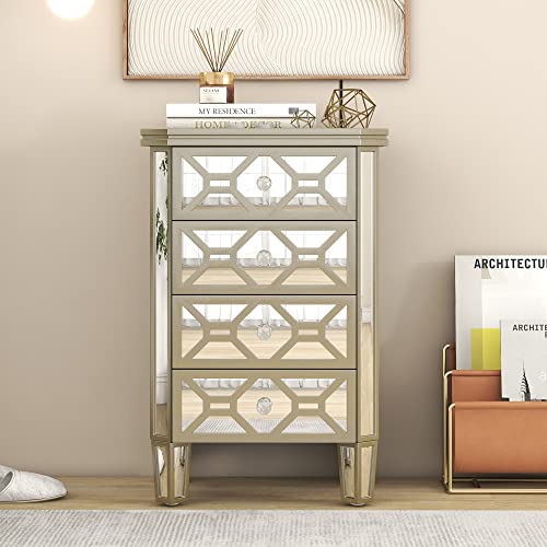 Silver 4-Drawer Chest with Golden Lines and Crystal-Shape Knob C3528