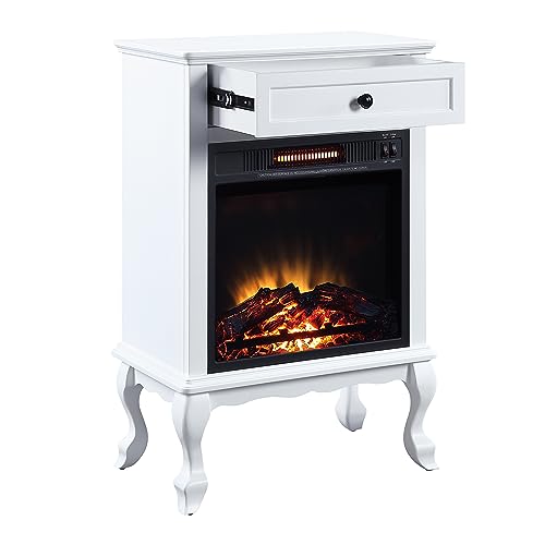 White Electric Fireplace with Mantel and Storage Drawer H868224