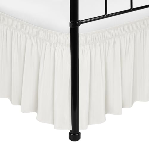 White Adjustable Elastic Wrap Around Bed Skirt 25" Drop B990