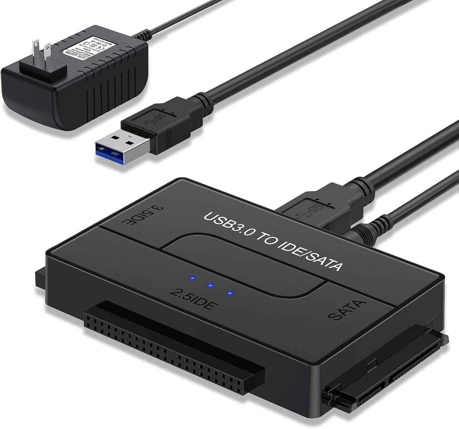 SATA IDE to USB 3.0 Adapter for 2.5 3.5-Inch HDD SSD with 12V 2A Power Supply Pack of 2 D218874