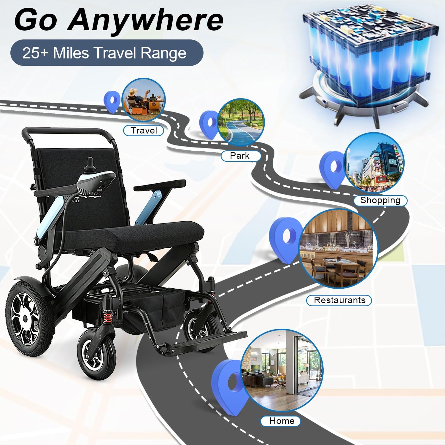 Lightweight Foldable All Terrain Motorized Wheelchair with 20AH Removable Battery C181