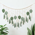 Large Macrame Wall Hanging Beige Green Feather Tapestry Wall Art Wooden Beads Handmade Woven Leaf Tassels Wall Decor O1138