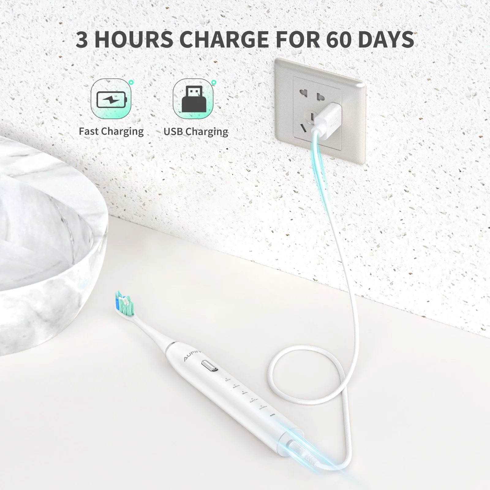 Rechargeable Electric Toothbrush with 8 Brush Heads, 5 Modes O729016
