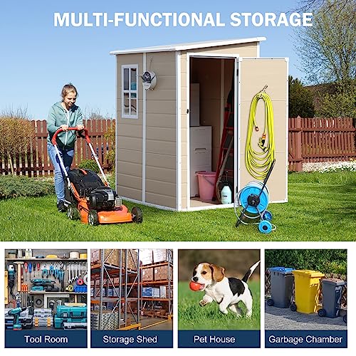 6x3 FT Waterproof Resin Outdoor Storage Shed with Floor and Double Lockable Doors T667930