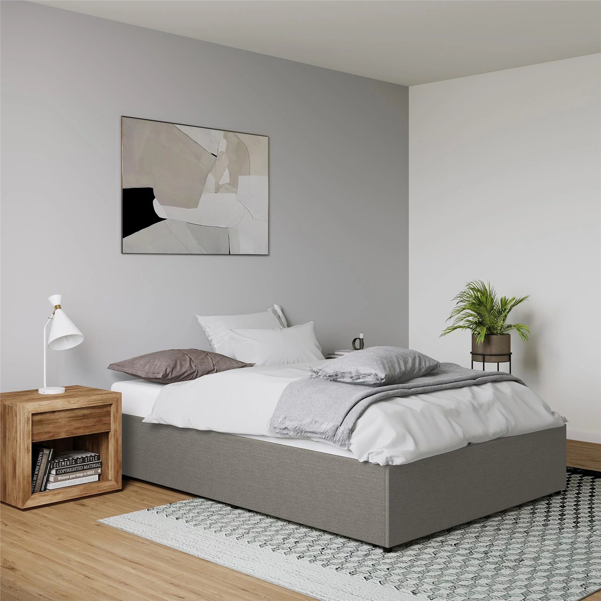 Gray Linen King Platform Bed with Storage B486