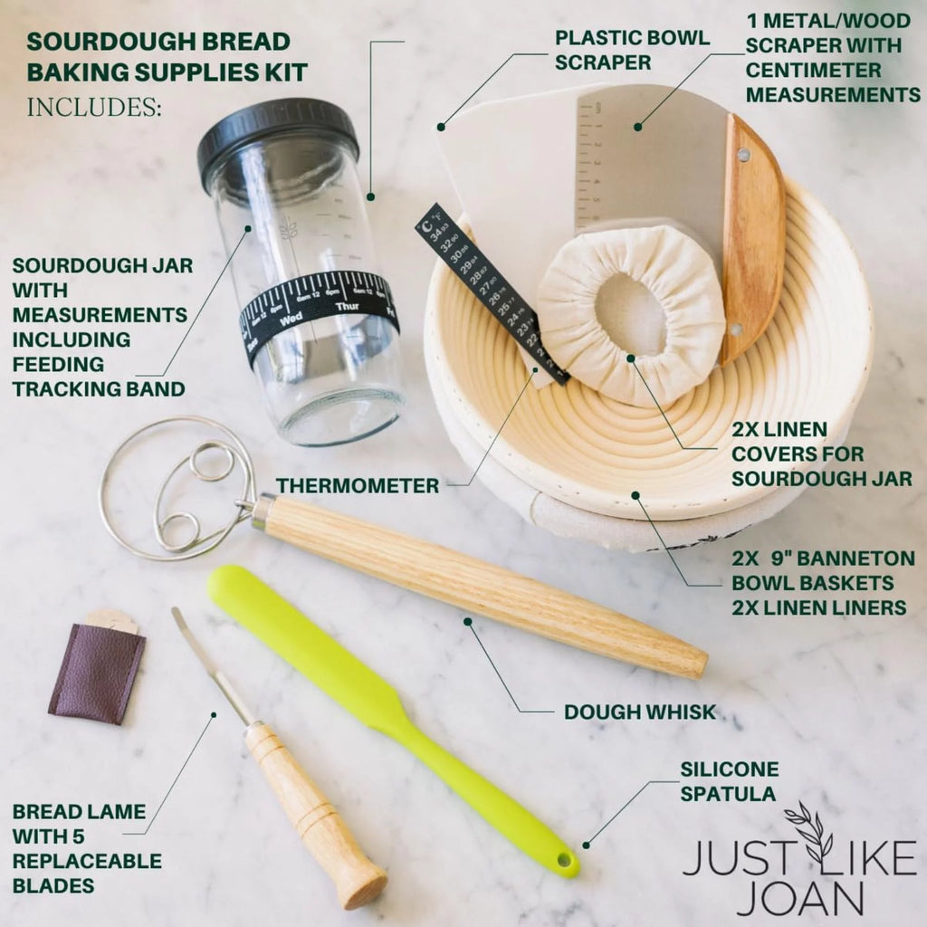 Sourdough Bread Baking Kit with Starter Jar and Banneton Bowl Basket T85851