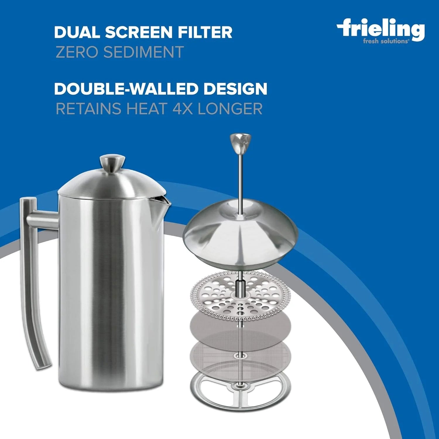 Double-Walled Stainless-Steel French Press Coffee Maker, Brushed, 17 Ounces I6106