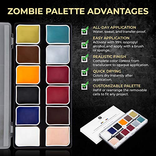 Zombie Alcohol-Activated Palette, Activator, and Remover Kit, Professional SFX Makeup Set R240