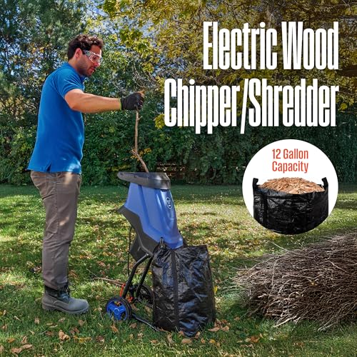 1.7-Inch 15 Amp Corded Electric Mulcher Chipper Shredder with 12 Gallon Collection Bag V387115