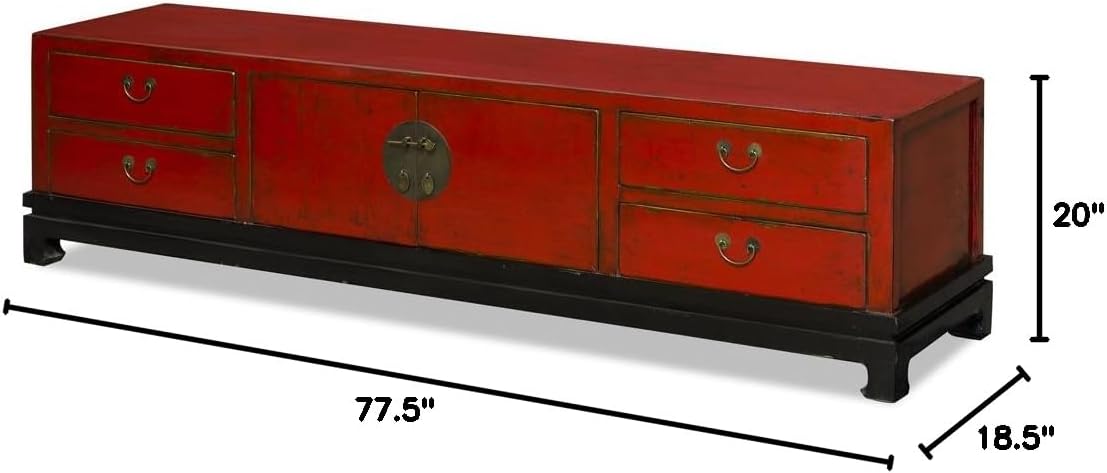 Distressed Red Media Cabinet A156958