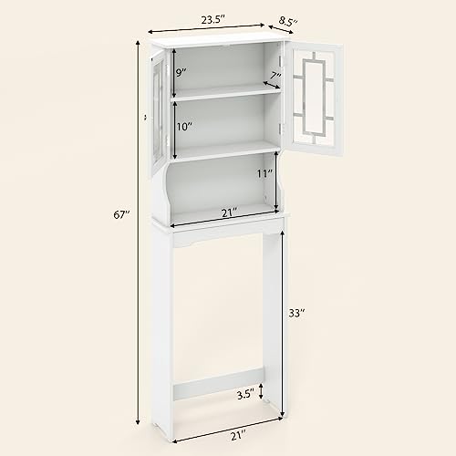 Gray Wooden Over The Toilet Storage Cabinet with Double Doors and Adjustable Shelf G427