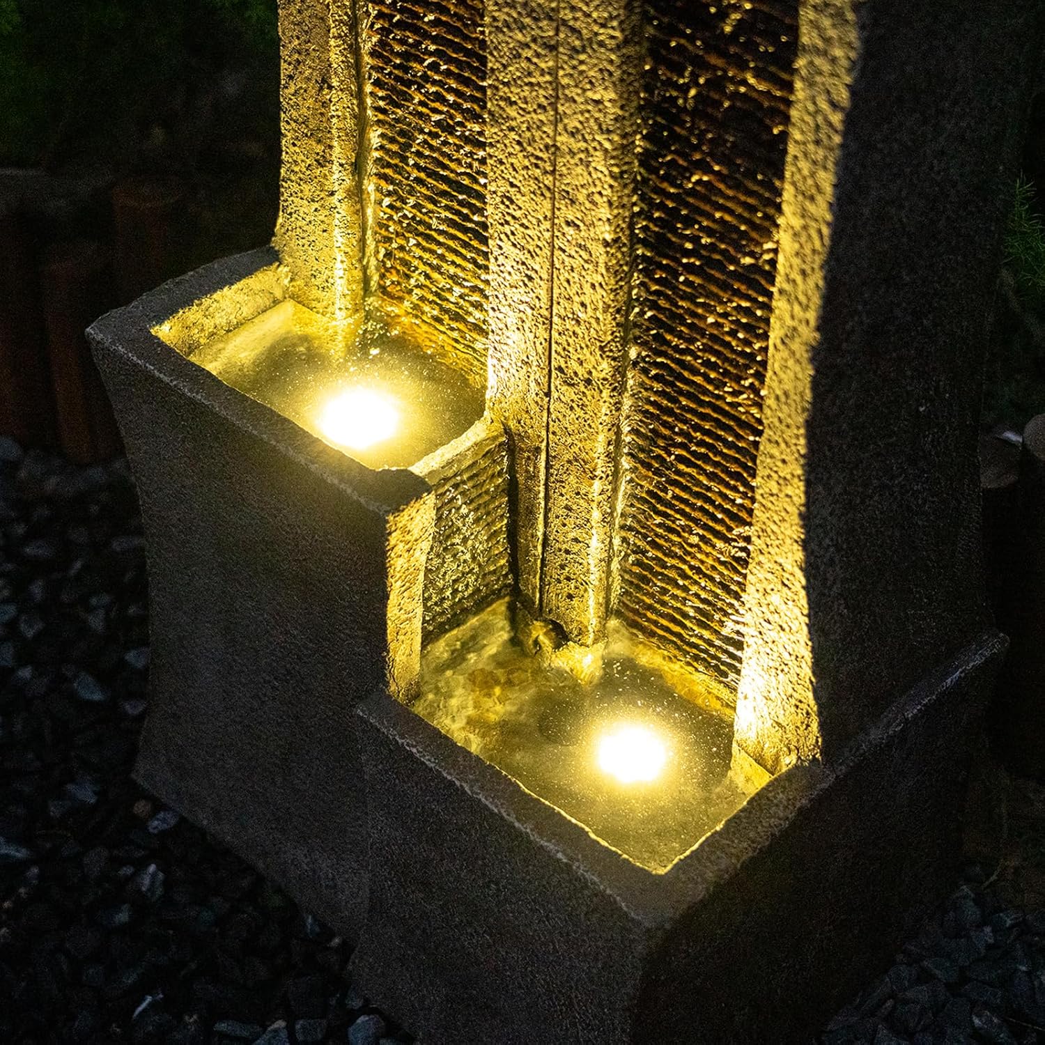 2-Curved Column Floor-Standing Water Fountain with Led Lights 39.76” H G47954