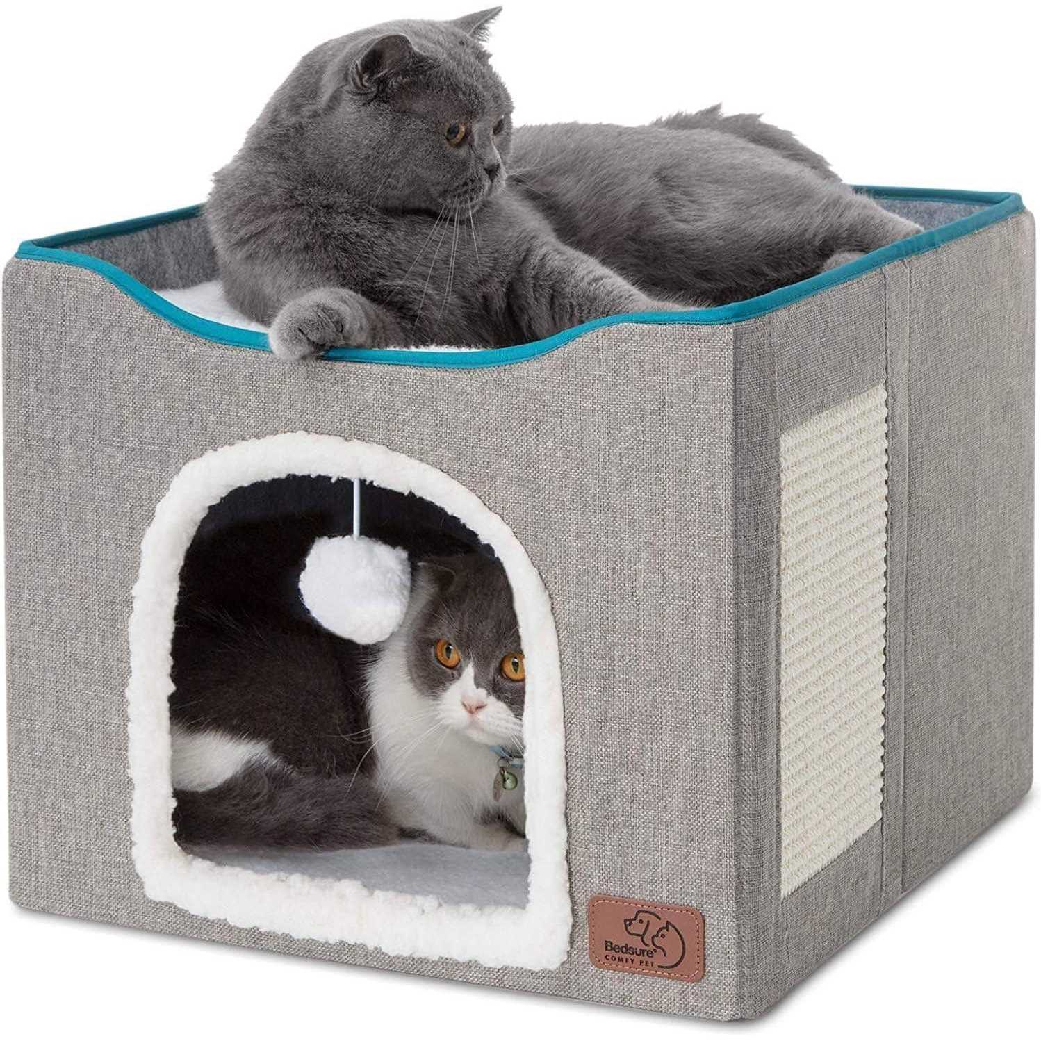 Large Cat Cave with Fluffy Ball Hanging and Scratch Pad L865072