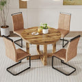 Round Dining Table Set for 4 Wood Upholstered Chair Brown T784073