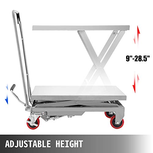 Red Hydraulic Scissor Lift Table Cart 500LBS Capacity 28.5-Inch Lifting Height with Foot Pump C454