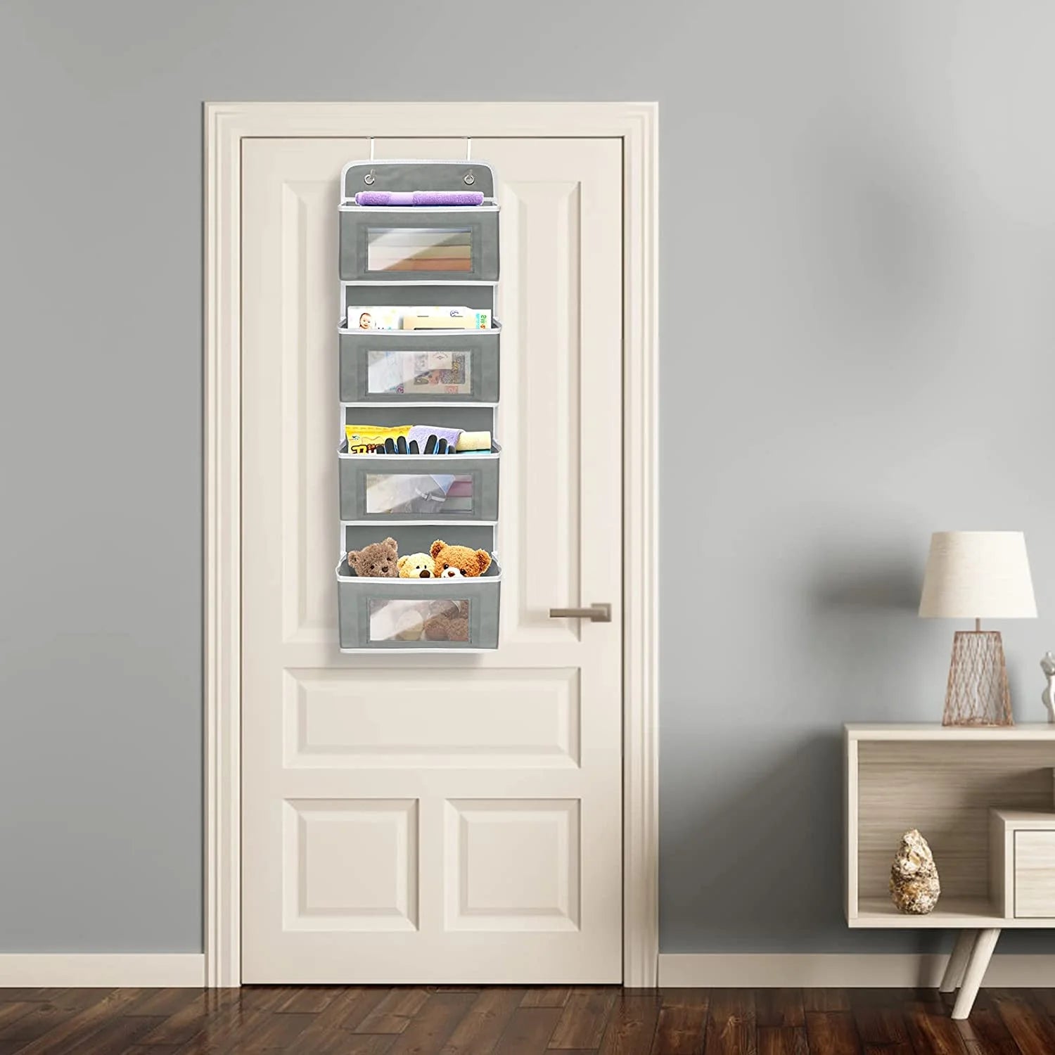 2 Pack 4-Shelf Over Door Hanging Organizer, Grey PVC K4876