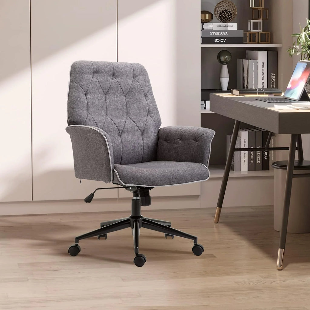 Dark Gray Linen Office Chair with Swivel Wheels D658