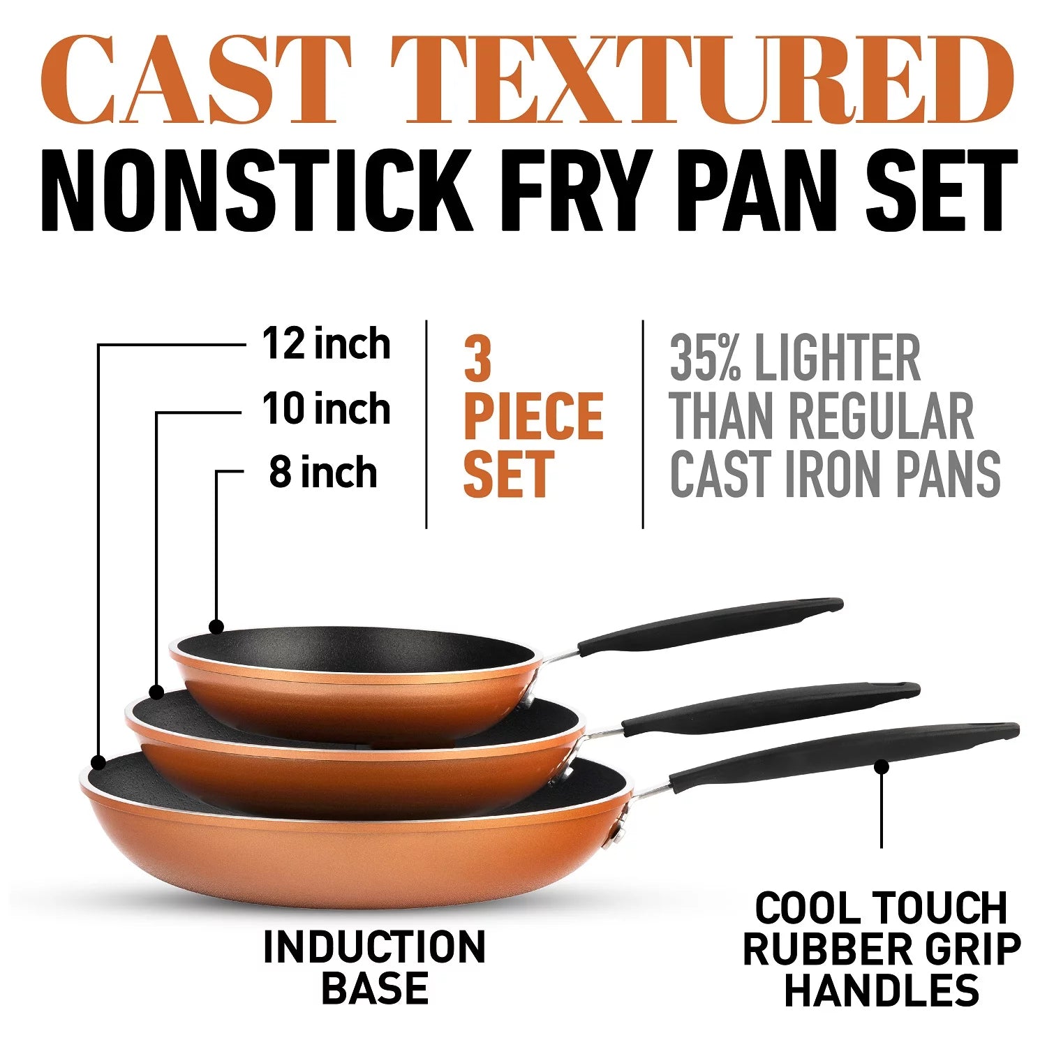 3-Piece Copper Nonstick Frying Pan Set J519101