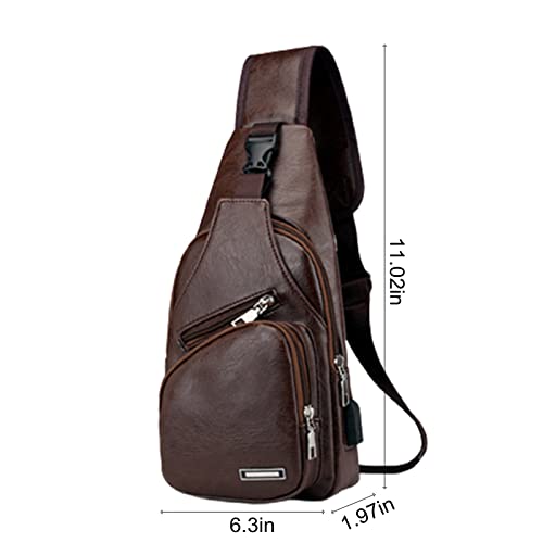 Waterproof Leather Crossbody Sling Bag with USB Charging T4131