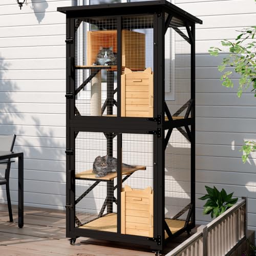 White Cat House Catio Outdoor Enclosure with Waterproof Roof on Wheels U68894