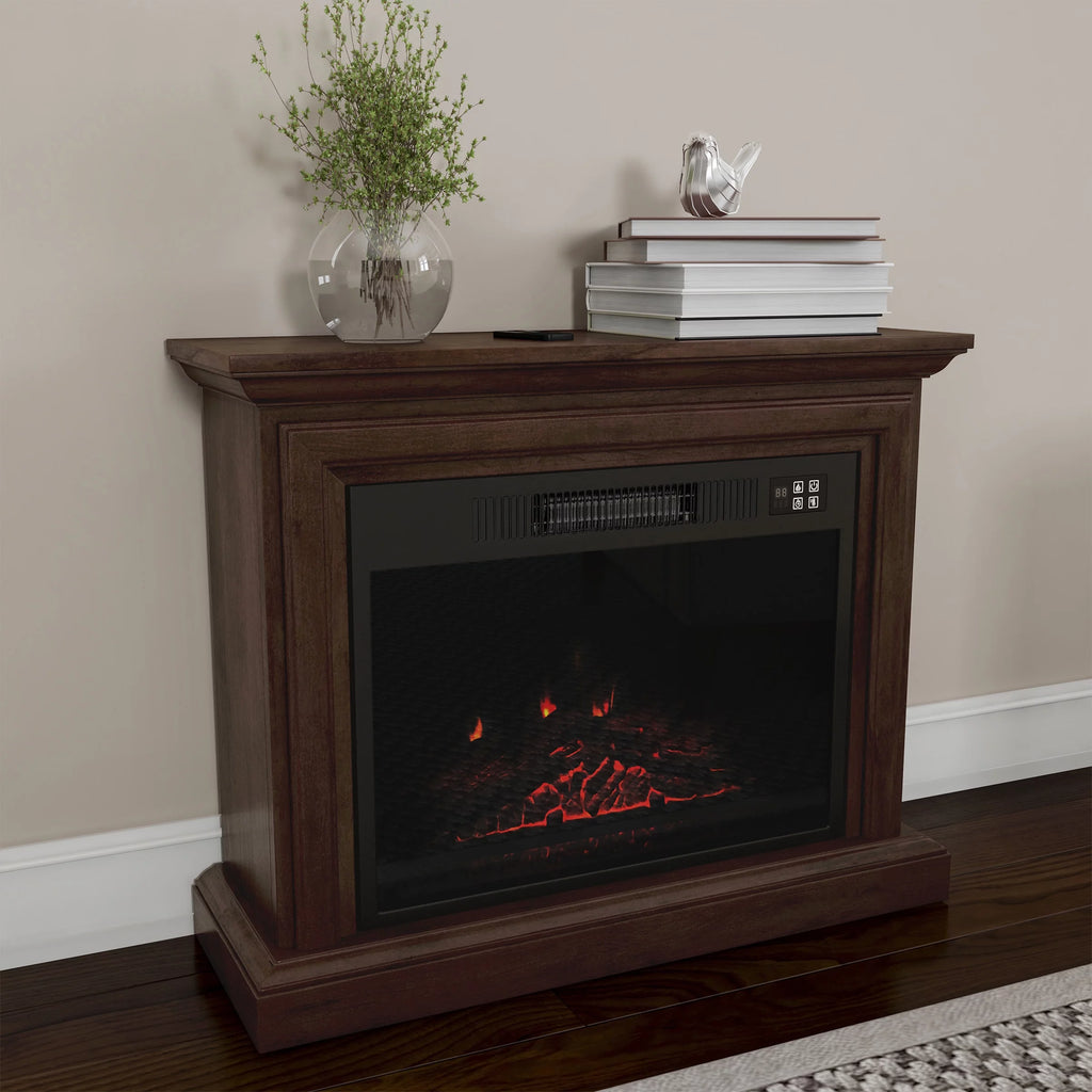 Brown Mobile Electric Fireplace with Mantel and Remote Control E593847