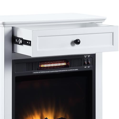 White Electric Fireplace with Mantel and Storage Drawer H868224