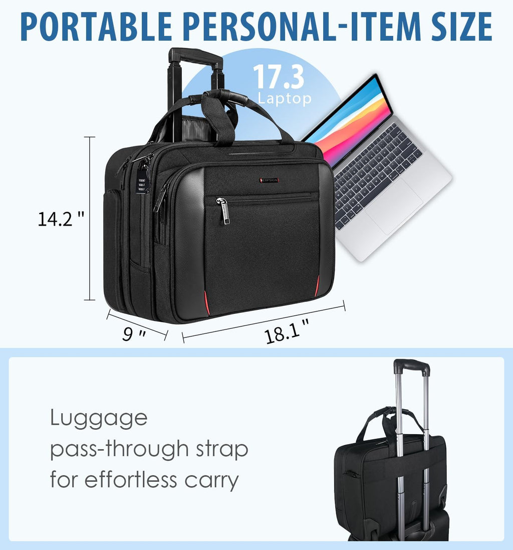 Black Rolling Laptop Bag with Wheels U930