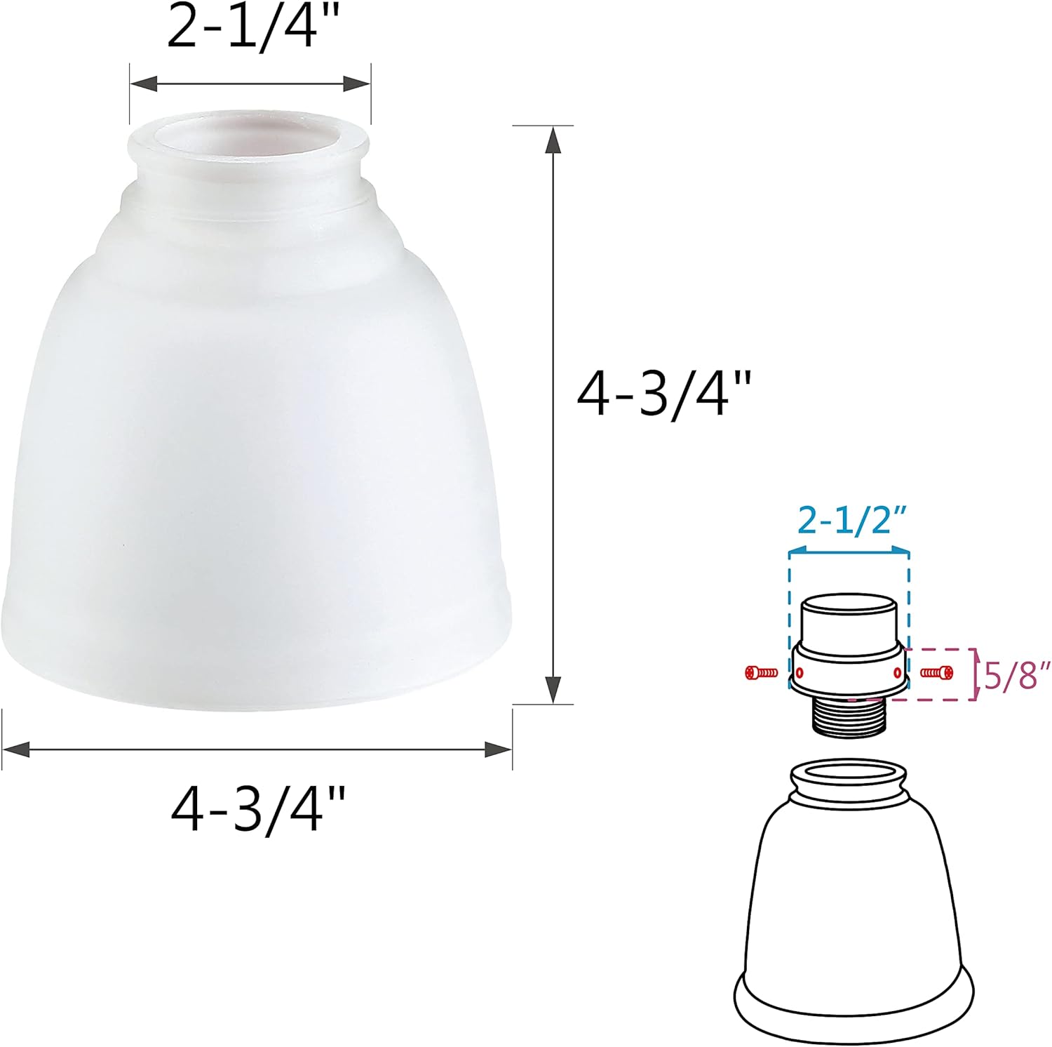 4 Pack Frosted Ceiling Fan Replacement Glass Shade, 4-3/4" Diameter x 4-3/4" Height F80602