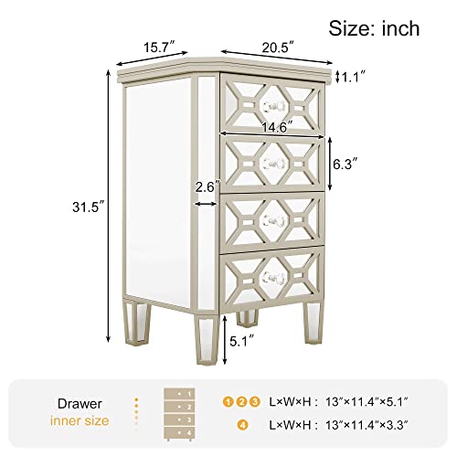 Silver 4-Drawer Chest with Golden Lines and Crystal-Shape Knob C3528