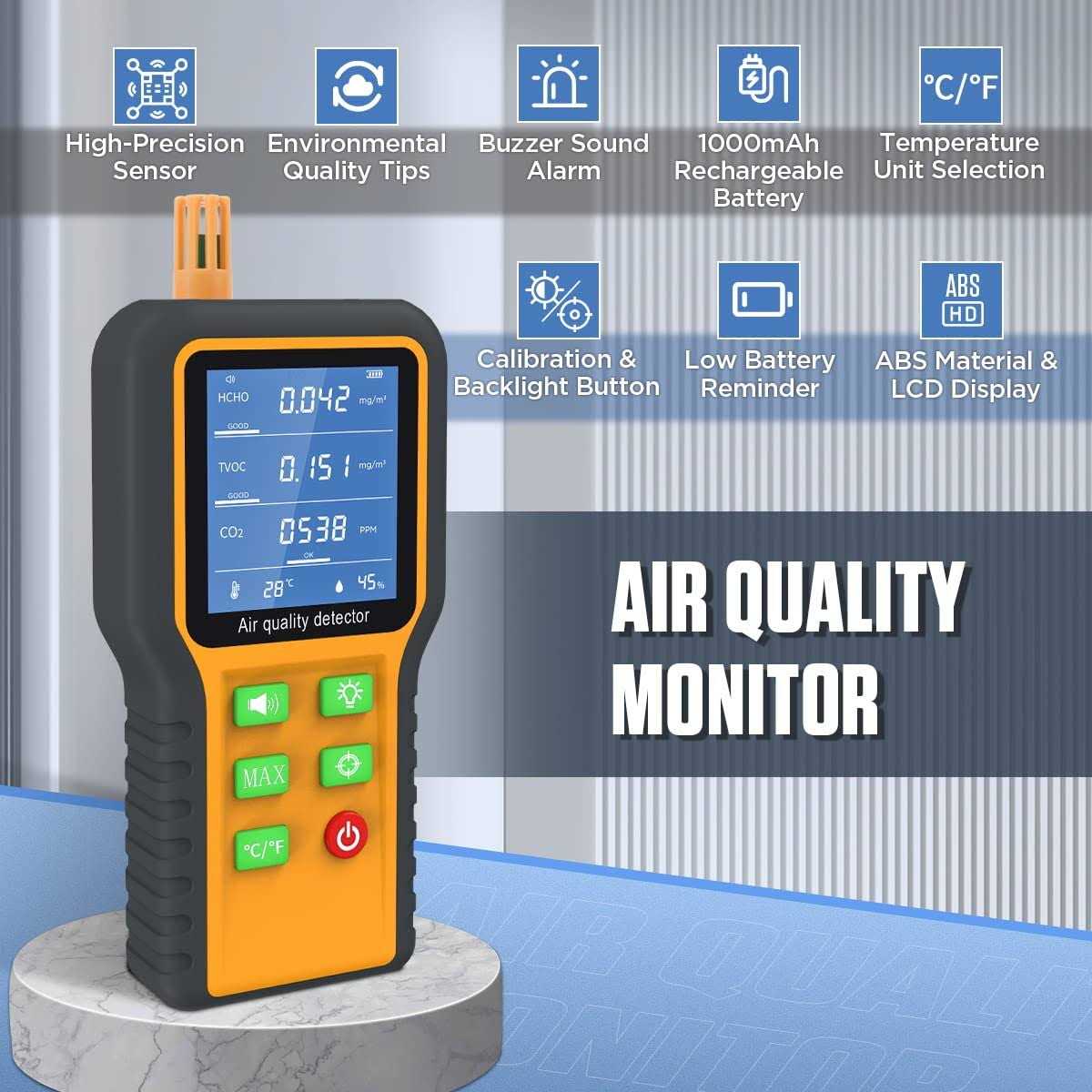 Air Quality Monitor CO2 Meter Carbon Dioxide Formaldehyde Detector K9402